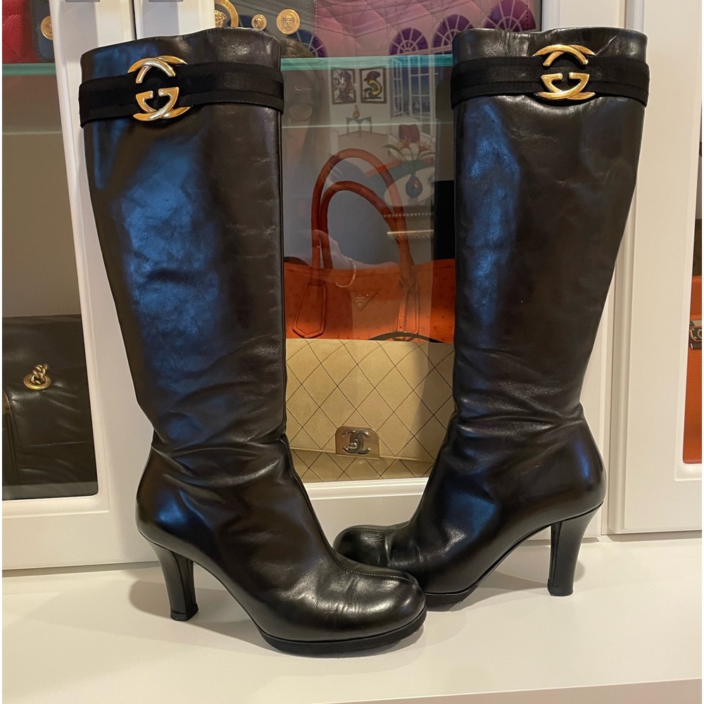 Gucci Black Leather Sukey Knee Length Boots